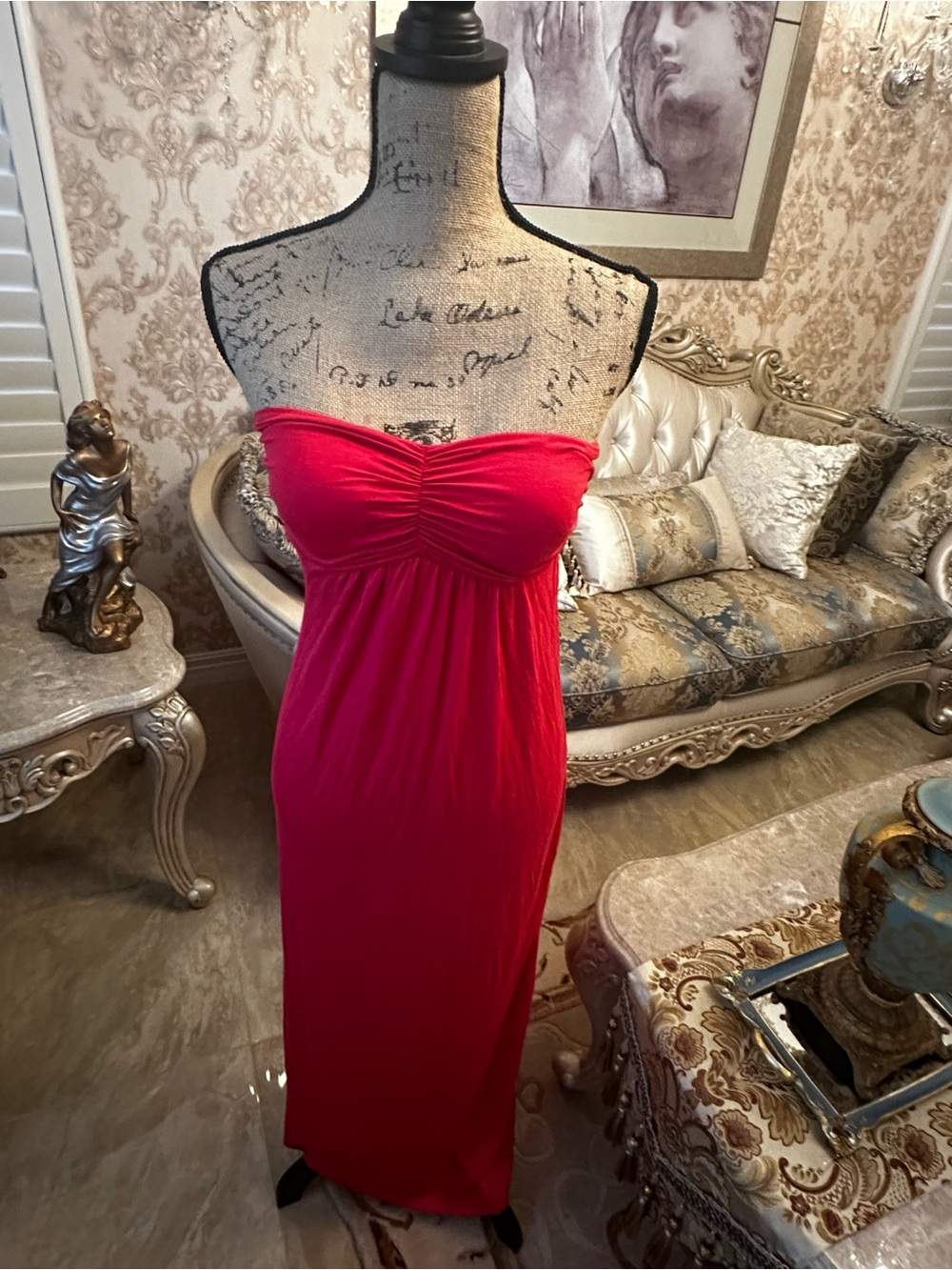 MCM Strapless Ruched Bust Maxi Dress in Fuchsia